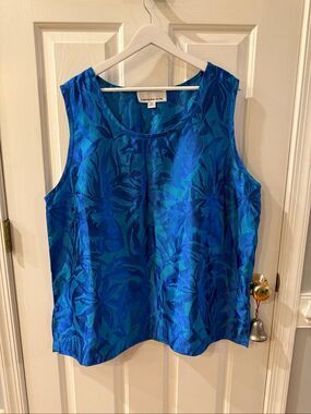 Caroline Rose Blue & Teal Damask Dressy Tank Top sz 2X NWOT